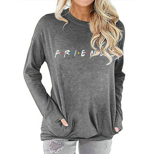 Frieed Womens Solid Color Long Sleeve Round Neck Pullover Sweatshirt 